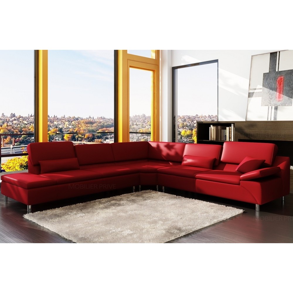 Canapé d'angle en cuir italien 6/7 places PLENITUDE, rouge Canapé d'angle en cuir italien 6/7 places PLENITUDE, rouge
