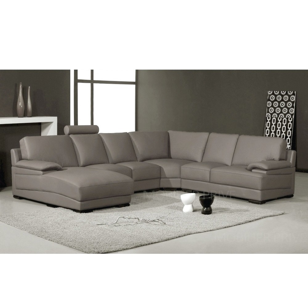 Canapé d'angle en cuir italien 6/7 places MISTER, gris clair, angle droit Canapé d'angle en cuir italien 6/7 places MISTER, gris clair, angle droit