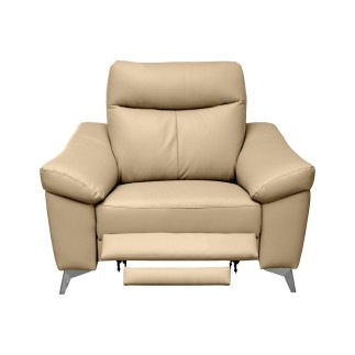 Fauteuil 1 place avec 1 relax, en cuir luxe italien, LOUIS, 1 relax électrique, beige