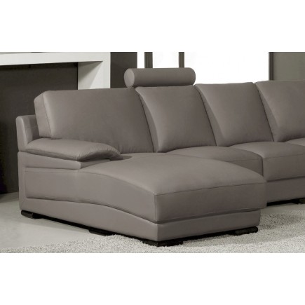 Canapé d'angle en cuir italien 6/7 places MISTER, gris clair, angle droit