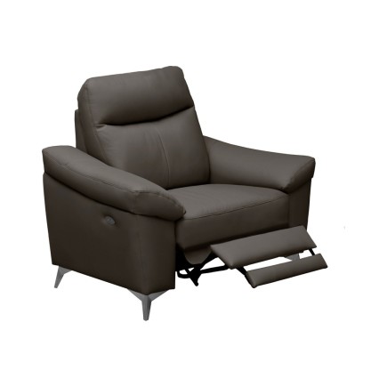 Fauteuil 1 place avec 1 relax, en cuir luxe italien, LOUIS, 1 relax électrique, chocolat