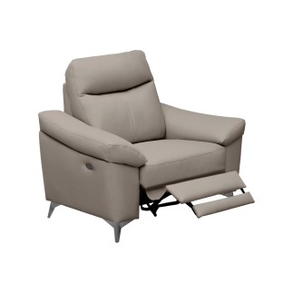 Fauteuil 1 place avec 1 relax, en cuir luxe italien, LOUIS, 1 relax électrique, gris clair