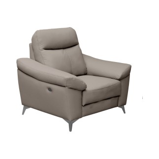 Fauteuil 1 place avec 1 relax, en cuir luxe italien, LOUIS, 1 relax électrique, gris clair