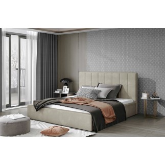 Lit double en tissu de qualité luxe, AUDE, beige, 200x200
