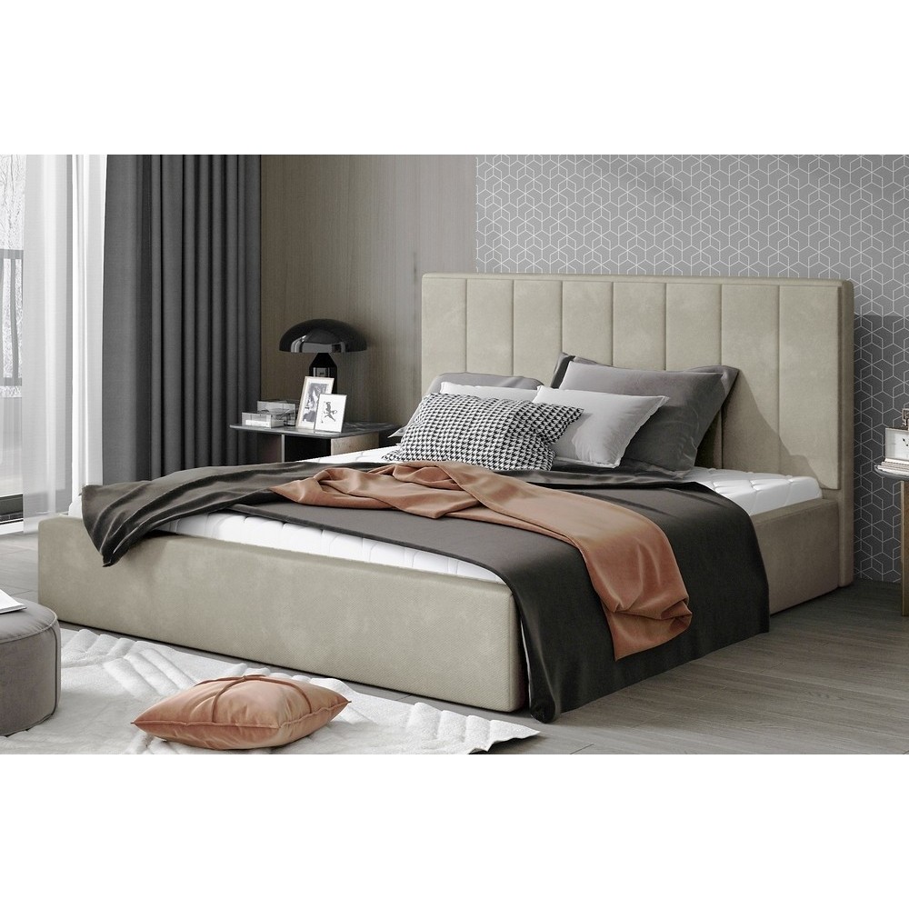 Lit double en tissu de qualité luxe, AUDE, beige, 140x200 Lit double en tissu de qualité luxe, AUDE, beige, 140x200