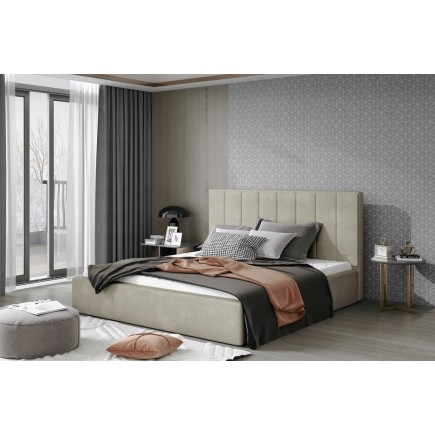 Lit double en tissu de qualité luxe, AUDE, beige, 180x200