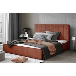 Lit double en tissu de qualité luxe, AUDE, marron, 140x200