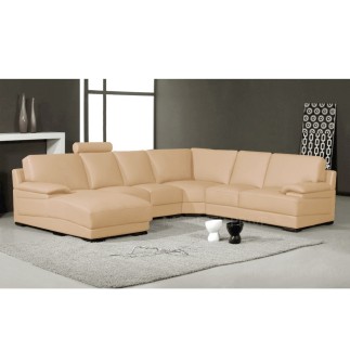 Canapé d'angle en cuir italien 6/7 places MISTER, beige