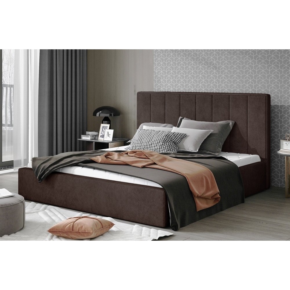 Lit double en tissu de qualité luxe, AUDE, chocolat, 160x200 Lit double en tissu de qualité luxe, AUDE, chocolat, 160x200