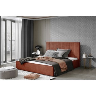Lit double en tissu de qualité luxe, AUDE, marron, 160x200