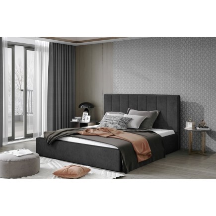 Lit double en tissu velours de qualité luxe, AUDE, anthracite, 200x200
