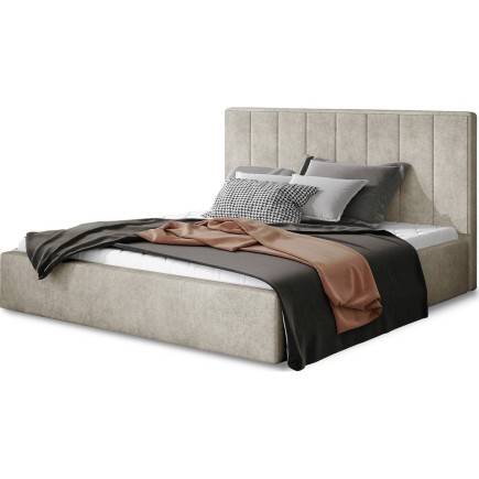 Lit double en tissu velours de qualité luxe, AUDE, beige, 140x200