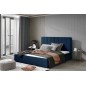 Lit double en tissu velours de qualité luxe, AUDE, bleu, 140x200 Lit double en tissu velours de qualité luxe, AUDE, bleu, 140x200