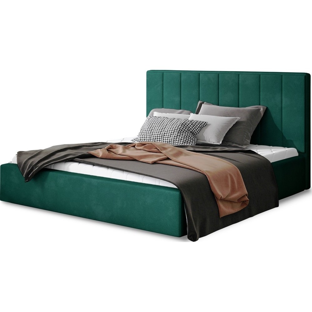 Lit double en tissu velours de qualité luxe, AUDE, vert, 140x200 Lit double en tissu velours de qualité luxe, AUDE, vert, 140x200