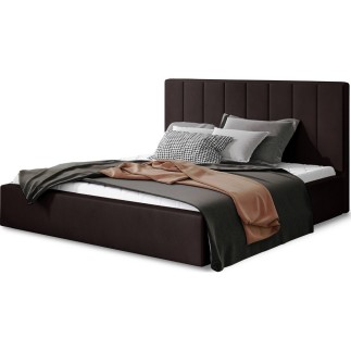 Lit double en tissu velours de qualité luxe, AUDE, chocolat, 140x200
