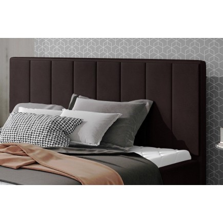 Lit double en tissu velours de qualité luxe, AUDE, chocolat, 140x200
