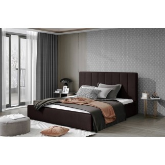 Lit double en tissu velours de qualité luxe, AUDE, chocolat, 140x200