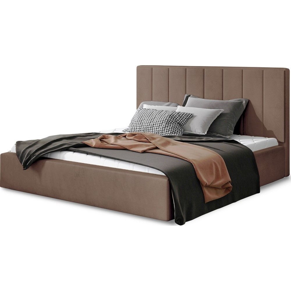 Lit double en tissu velours de qualité luxe, AUDE, marron, 140x200 Lit double en tissu velours de qualité luxe, AUDE, marron, 140x200