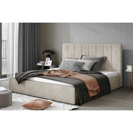Lit double en tissu velours de qualité luxe, AUDE, beige, 160x200