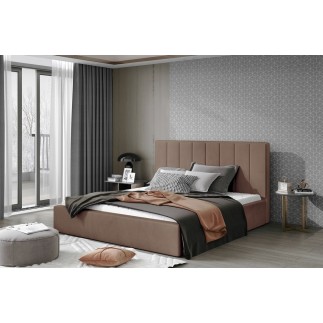 Lit double en tissu velours de qualité luxe, AUDE, marron, 160x200