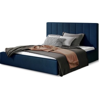 Lit double en tissu velours de qualité luxe, AUDE, bleu, 160x200