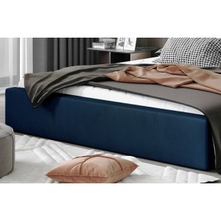 Lit double en tissu velours de qualité luxe, AUDE, bleu, 160x200