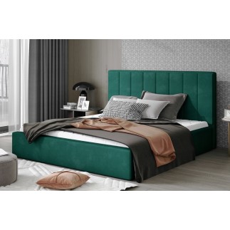 Lit double en tissu velours de qualité luxe, AUDE, vert, 160x200