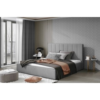 Lit double en tissu velours de qualité luxe, AUDE, gris, 160x200