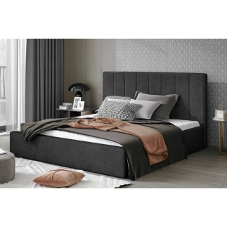 Lit double en tissu velours de qualité luxe, AUDE, anthracite, 160x200