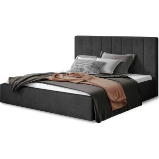Lit double en tissu velours de qualité luxe, AUDE, anthracite, 180x200