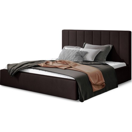 Lit double en tissu velours de qualité luxe, AUDE, chocolat, 200x200