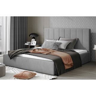 Lit double en tissu velours de qualité luxe, AUDE, gris, 200x200