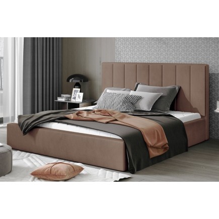 Lit double en tissu velours de qualité luxe, AUDE, marron, 200x200