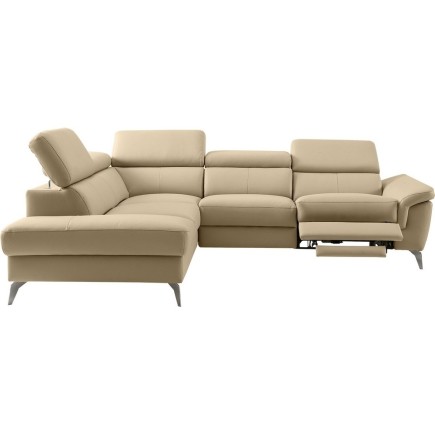 Canapé d'angle relax en 100% tout cuir de luxe italien avec relax électrique et coffre -, 5/6 places SORENTO, beige, angle gauch
