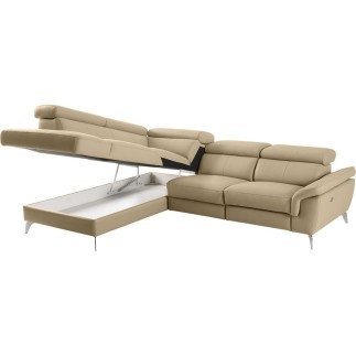 Canapé d'angle relax en 100% tout cuir de luxe italien avec relax électrique et coffre -, 5/6 places SORENTO, beige, angle gauch
