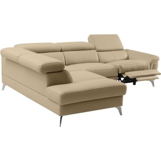 Canapé d'angle relax en 100% tout cuir de luxe italien avec relax électrique et coffre -, 5/6 places SORENTO, beige, angle gauch