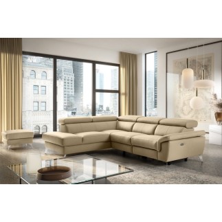Canapé d'angle relax en 100% tout cuir de luxe italien avec relax électrique et coffre -, 5/6 places SORENTO, beige, angle gauch