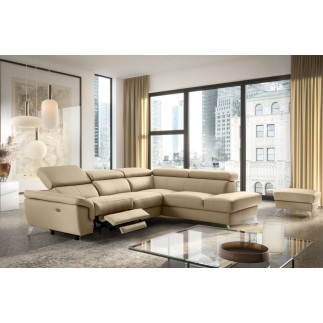 Canapé d'angle relax en 100% tout cuir de luxe italien avec relax électrique et coffre, 5/6 places SORENTO, beige, angle droit (