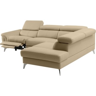 Canapé d'angle relax en 100% tout cuir de luxe italien avec relax électrique et coffre, 5/6 places SORENTO, beige, angle droit (