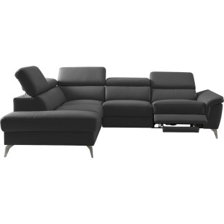 Canapé d'angle relax en 100% tout cuir de luxe italien avec relax électrique et coffre, 5/6 places SORENTO, noir, angle gauche