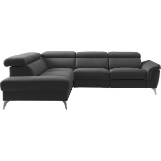 Canapé d'angle relax en 100% tout cuir de luxe italien avec relax électrique et coffre, 5/6 places SORENTO, noir, angle gauche