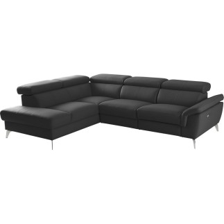 Canapé d'angle relax en 100% tout cuir de luxe italien avec relax électrique et coffre, 5/6 places SORENTO, noir, angle gauche