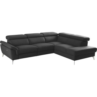 Canapé d'angle relax en 100% tout cuir de luxe italien avec relax électrique et coffre, 5/6 places SORENTO, noir, angle droit (v