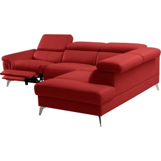 Canapé d'angle relax en 100% tout cuir de luxe italien avec relax électrique et coffre, 5/6 places SORENTO, rouge foncé, angle d