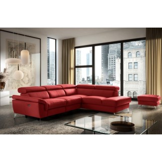 Canapé d'angle relax en 100% tout cuir de luxe italien avec relax électrique et coffre, 5/6 places SORENTO, rouge foncé, angle d