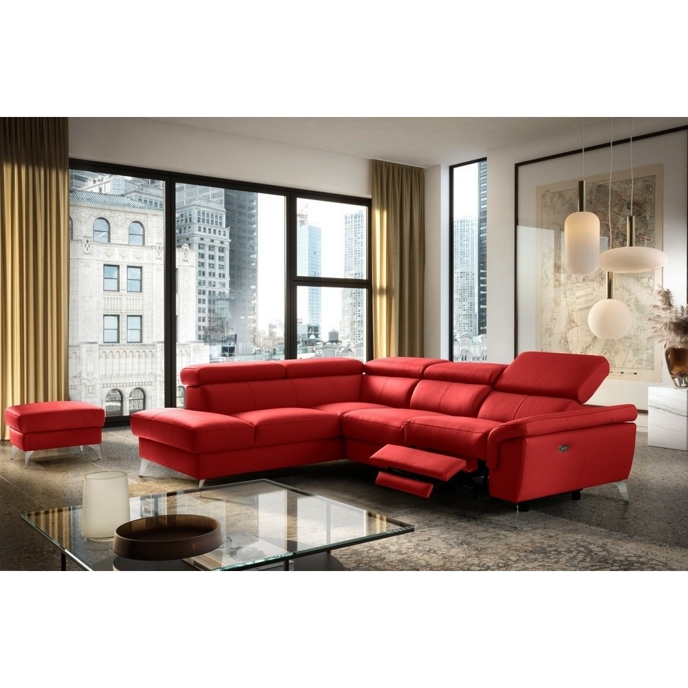 Canapé d'angle relax en 100% tout cuir de luxe italien avec relax électrique et coffre -, 5/6 places SORENTO, rouge foncé, angle Canapé d'angle relax en 100% tout cuir de luxe italien avec relax électrique et coffre -, 5/6 places SORENTO, rouge foncé, angle