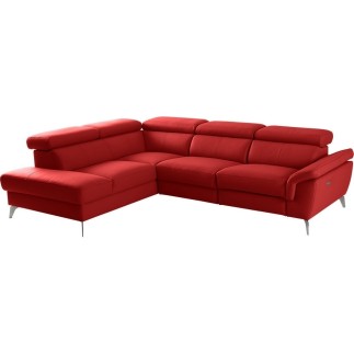 Canapé d'angle relax en 100% tout cuir de luxe italien avec relax électrique et coffre -, 5/6 places SORENTO, rouge foncé, angle