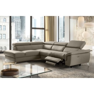 Canapé d'angle relax en 100% tout cuir de luxe italien avec relax électrique et coffre -, 5/6 places SORENTO, taupe, angle gauch