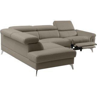 Canapé d'angle relax en 100% tout cuir de luxe italien avec relax électrique et coffre -, 5/6 places SORENTO, taupe, angle gauch