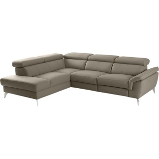 Canapé d'angle relax en 100% tout cuir de luxe italien avec relax électrique et coffre -, 5/6 places SORENTO, taupe, angle gauch